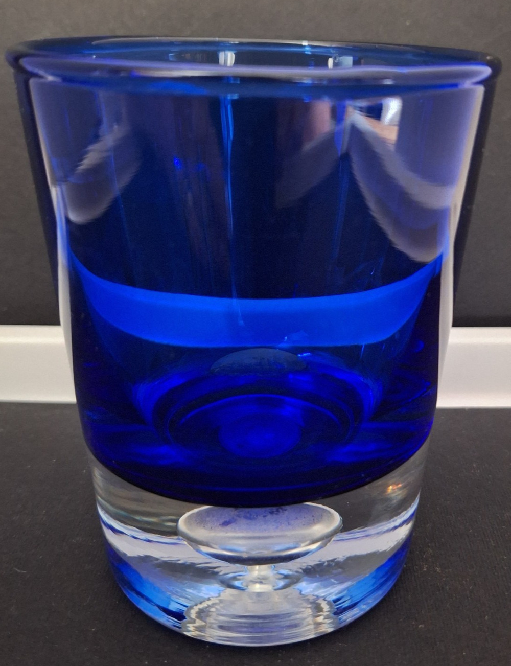 Blue Krosno Air Bubble Bar Whiskey Glass Old Fashioned Hand Blown Heavy Bottom